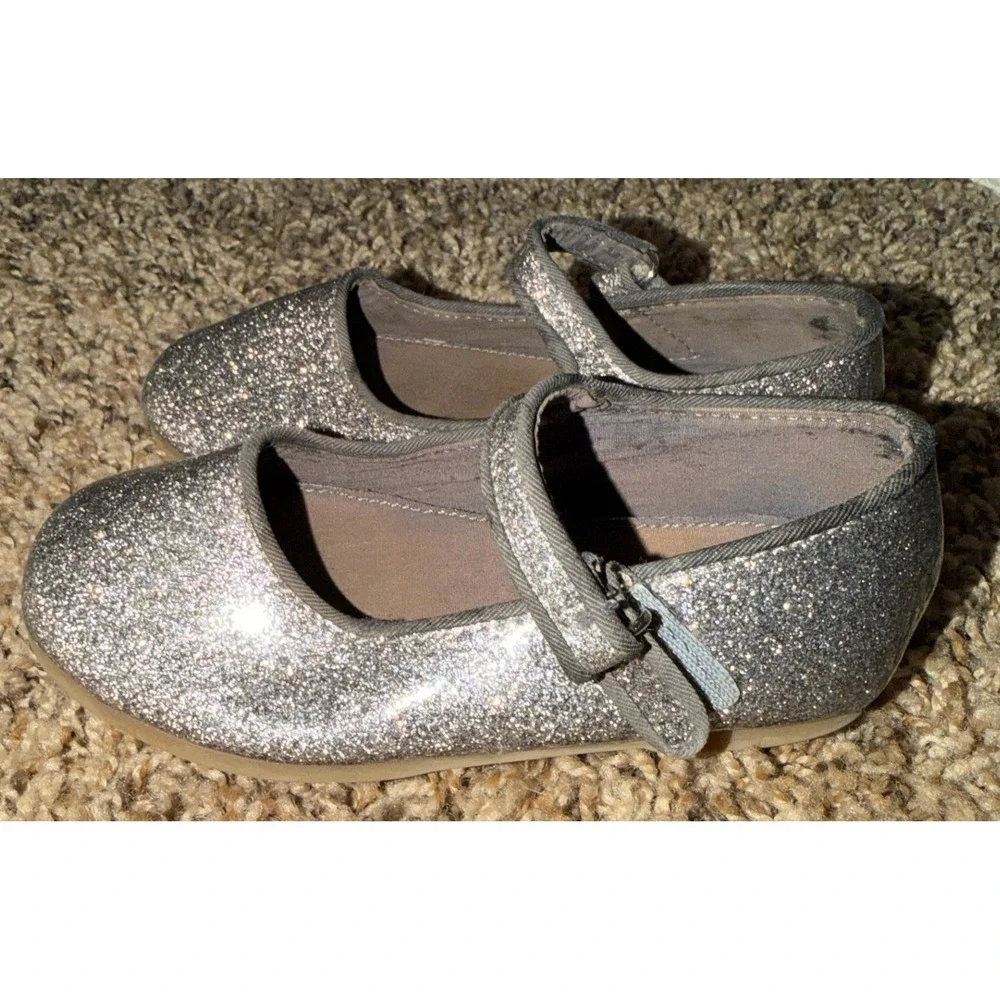 Zara-Girls Dark Brown Silver Glitter Finish Mary Jane Ballet Shoes 9.5 (24)